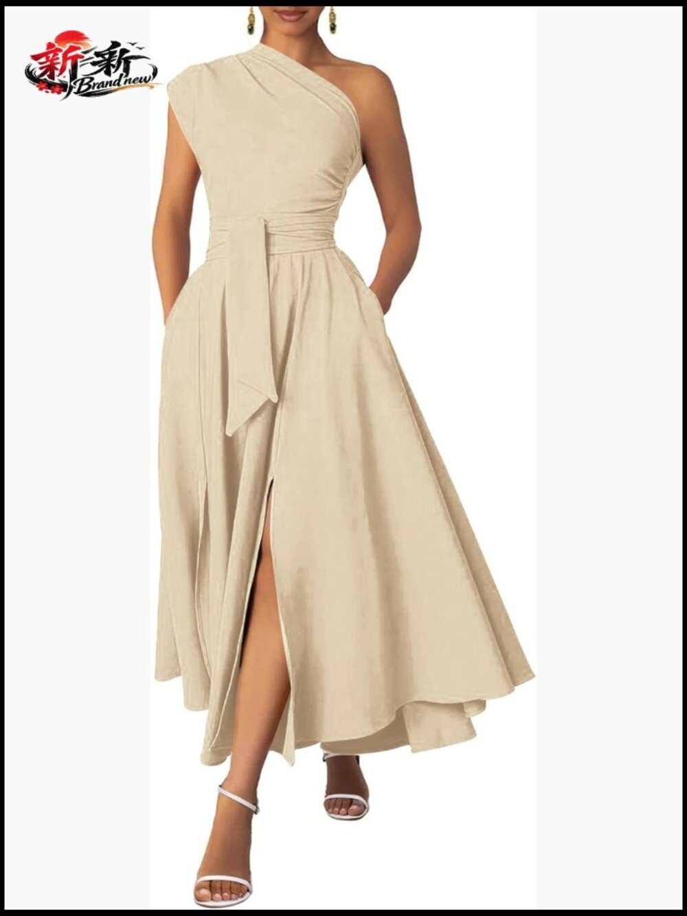 One Shoulder Belted Maxi Dress Formal Wedding Guest Dresses